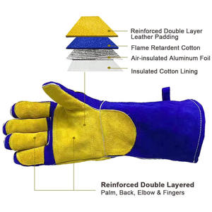 Gants de soudage Grand 16 pouces résistant à la chaleur en cuir de vachette fendu renforcé Forge Gants résistants au feu ignifuges - Product Image 2