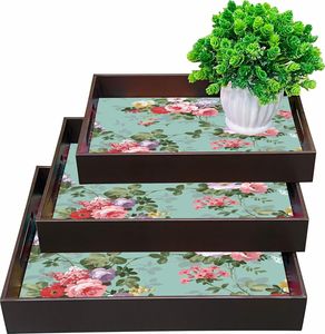 ชุดถาดเสิร์ฟกาแฟ MDF สี่เหลี่ยมขนาดใหญ่สามถาดสำหรับตกแต่งคุณลักษณะการตกแต่งที่กำหนดเอง - Product Image 3