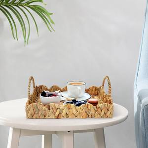 Scalloped <b>water</b> hyacinth tray dessert drink serving trays top sales natural fiber <b>container</b> - Product Image 5