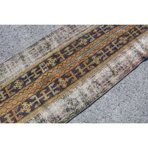 Tapis turc Vintage Orange Marron 3.2 X 10.3ft Laine Grande Surface Abstraite Patchwork Design pour Couloir Forme Rectangulaire Latex - Product Image 5