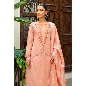 Ensemble de costume 3 pièces non cousu pour femme avec dupatta en soie brûlée imprimée laquée or SP-52046 - Product Image 3