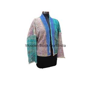 Handmade Full-Sleeve Reversible Breathable Eco-Friendly Quilted Jacket with <b>Shawl</b> Collar Indian Cultural Heritage Design - Product Image 2