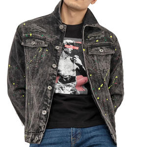 Veste en jean tie dyed pour hommes, veste en jean tendance coupe ajustée délavée style streetwear, veste pour hommes en jean d'extérieur, vente à chaud - Product Image 4