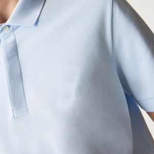 Polo de algodón elástico con logotipo bordado personalizado, camisa de ajuste Regular, color azul claro, piqué con solapa de botón oculto y Rib, 100% - Product Image 6