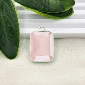 Colgante de Cuarzo Rosa con Corte Esmeralda de 20x15 mm, Forma Octogonal, Plata de Ley 925, Colgante con Bisel, Proveedores de Joyería de Cuarzo Rosa de la India - Product Image 1