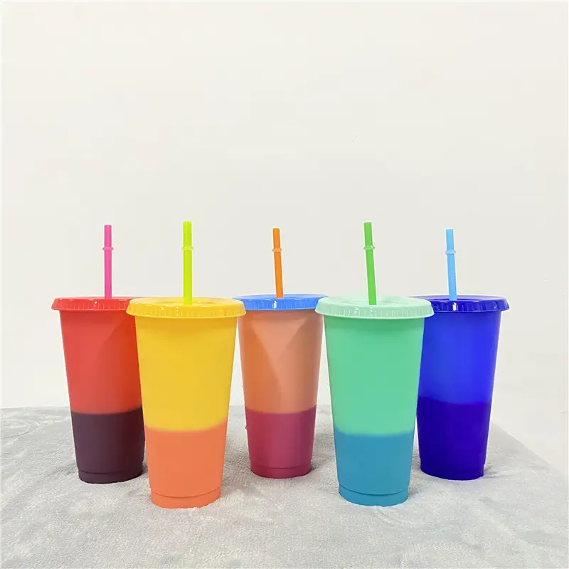 24oz 700ml plastic Plastic tumbler Changing color mug with Lids and Straws Color Changing Stadium Cup for cold water drinks