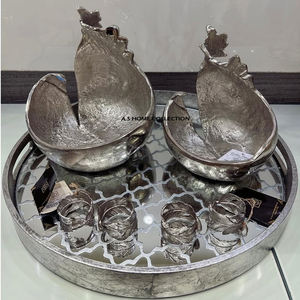 Design fantastique plaqué argent bol de service forme irrégulière en aluminium métal ustensiles de cuisine Table à manger décor ensemble de 2 avec plateau - Product Image 1