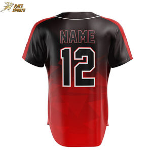 เสื้อเบสบอลสีดำแดง ไซส์ใหญ่ ผลิตตามสั่ง แห้งเร็ว ระบายอากาศ ป้องกันแบคทีเรีย พร้อมปักหมายเลขทีมและโลโก้ ผลิตจากโพลีเอสเตอร์ 100% - Product Image 3