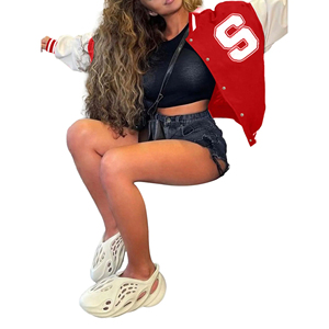 Wholesale Casual Women's Varsity <b>Jacket</b> Fashionable Red Wool Body with Leather <b>Sleeves</b> and Custom Letterman Knitted Processing - Product Image 6