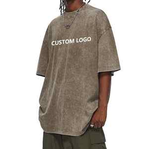 T-shirt pour homme vintage délavé à l'acide avec logo personnalisé, blanc, coupe régulière, coton, molleton français, vente en gros, streetwear, haute qualité, court - Product Image 3