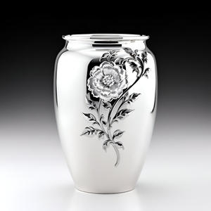 Decoración moderna de lujo para el hogar, jarrón de acero inoxidable adornado Floral plateado brillante con patrones de hojas, macetas de diseño curvo - Product Image 1