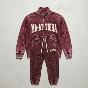 Men's Burgundy Maroon Acid Wash <b>Zip</b> <b>Up</b> Tracksuit Set Embroidered <b>Jacket</b> Jogger Pants Streetwear Sportswear Activewear Casual Out - Product Image 5