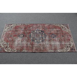 Tapis turc vintage, petit tapis de 6x2,5 pieds, tapis à carreaux rouge et bleu - Product Image 3