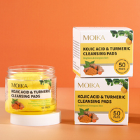 MOIKA Bio Curcuma Acide Kojique Nettoyant Visage Pads Échantillon Taille Marque Privée pour la Peau Lingettes Nettoyantes au Curcuma en Gros