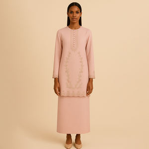 Broderie deux pièces modeste Baju Kurung ensemble Style floral fait à la main et respirant pour les mariages Ramadan et Eid grande taille - Product Image 3