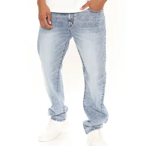 100% yüksek kaliteli erkek ısmarlama kot erkek yıkanmış Denim pantolon Trendy katı Denim düz Jean erkekler