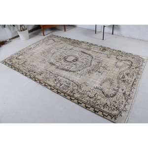 Alfombra Turca Vintage, Alfombra de 5.2x8.4 pies, Alfombra Oriental de Lana Marrón y Blanca - Product Image 1