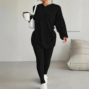 เสื้อกันหนาวมีฮู้ดคอปกตั้งของผู้หญิงชุดกางเกงผ้าฟลีซผ้าฝ้าย100% เป็นมิตรกับสิ่งแวดล้อมระบายอากาศได้ดีชุดออกกำลังกายแบบปกติยาว - Product Image 3