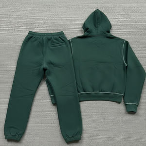 Conjunto Deportivo Urbano con Bordado Desgastado, Apliques Bordados, 100% Algodón Transpirable, Sudadera con Capucha y Pantalones Lavados - Product Image 2