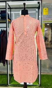 Conjunto de Kurta y Pijama de Algodón con Mangas Largas y Aberturas Laterales, Ropa Étnica Elegante para Festivales y Fiestas - Product Image 5