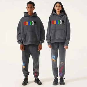 Multicolor New Arrived Fashion Casual 100% Cotton Plain Custom Logo Vintage Acid Washed Men's Sweatsuits - Product Image 1