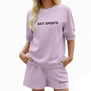 Conjuntos de Verano para Mujer, 100% Algodón, Color Liso, Transpirables, de Secado Rápido, Diseño Personalizado, Manga Corta, Precio al por Mayor - Product Image 1