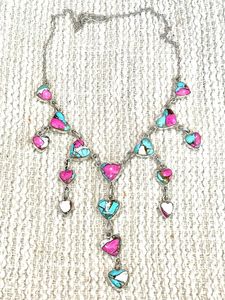 Fait à la main en argent Sterling barbe à papa Turquoise coeur goutte collier Unique Artisan bijoux cadeau romantique pour elle - Product Image 3