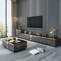 Meuble TV et Table Basse de Luxe Léger, Combinaison Américaine pour Salon, en Marbre avec Rangement
