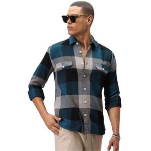 Camisa a cuadros de algodón cepillado azul verde azulado para hombre Camisa a cuadros cómoda con mangas largas y ajuste regular para salidas Casuales - Product Image 2