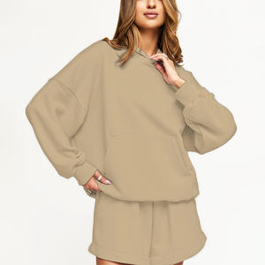 เสื้อสเวตเชิ้ตมีฮู้ดแบบซิปชุดสั้นทำจากผ้าฝ้ายผสมโพลีผ้าเทอร์รี่หรือขนแกะฝรั่งเศสพร้อมป้ายโลโก้ส่วนตัว - Product Image 1