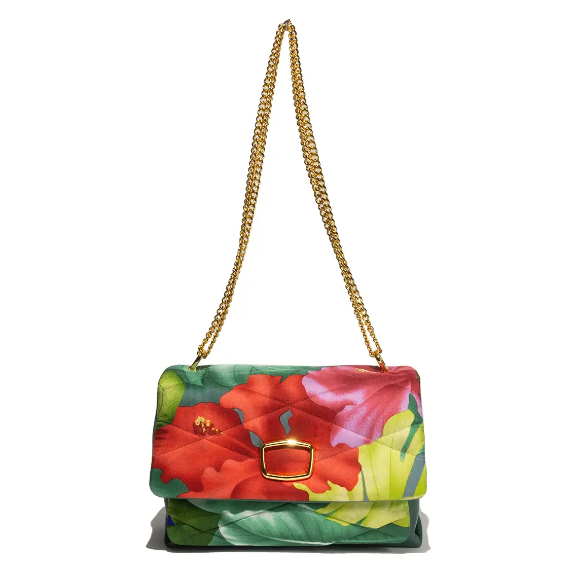 Ladies unique fashion luxury shoulder crossbody bag made in Italy with signature vintage silk scarf lush red flower