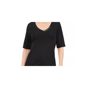 Camicia Lunga Casual da Donna Karen Scott Viola con Scollo a V e Dettagli a Bottoni, Ricamo Disponibile, Taglie XL-4XL - Product Image 2