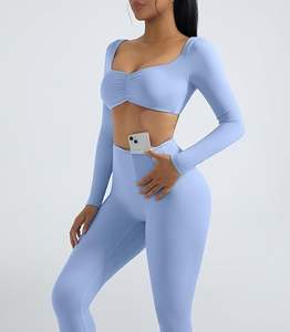 Conjunto de yoga con sujetador y pantalón para mujer de primera calidad, ropa deportiva sin costuras, ropa deportiva cómoda de dos piezas - Product Image 3
