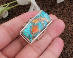 Anillo de plata empañado bohemio de estilo Vintage hecho a mano con ostra cobre turquesa piedra preciosa forma ovalada anillo de bodas de piedra para mujer - Product Image 5