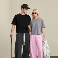 T-shirt 285 GSM 100% Coton Délavé à l'Acide, Coupe Ample et Épaisse, Épaules Tombantes, Logo Personnalisé, Style Streetwear pour Hommes et Femmes