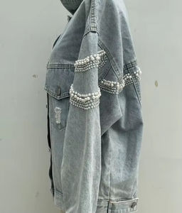 Nueva chaqueta vaquera informal desgastada para mujer 2025 de alta calidad con detalles rasgados desgastados y acentos de piel - Product Image 5