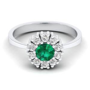 Anillos Halo de Plata de Ley 925 con Moissanita Certificada GRA, Corte Brillante Redondo, 0.5 Quilates, Joyería con Piedra Preciosa Esmeralda, REYES Elegance - Product Image 1