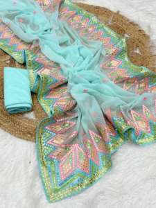 Evergreen Design Soft Georgette con bordado Trabajo Sari Mujer Moda Fabricante y proveedor de Surat - Product Image 2