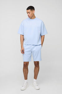 2025 conjuntos de pantalones cortos y camisetas de nuevo diseño 100% algodón logotipo personalizado hombro caído Boxy Fit Twin Set para hombres - Product Image 4