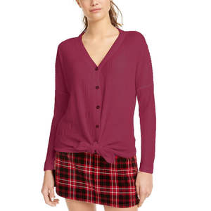 Top Casual Ultra Flirt Junior in Maglia Waffle con Laccetti Frontali, Stampa a Righe Rosso Scuro, Taglia Media - per la Primavera - Product Image 1