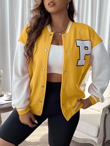 Women's Varsity Baseball <b>Jacket</b> Oversized Breathable Quick Dry Plain Style <b>with</b> Wool <b>Lining</b> Varsity <b>Jacket</b> - Product Image 5