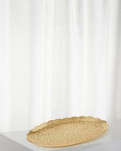 Plateau de service élégant et moderne de grande taille en métal de forme ronde avec bordures en bois plaqué or fini pour les restaurants d'hôtel à la maison - Product Image 4