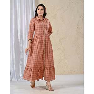 Vestido Largo Estampado de Algodón Color Durazno con Cintura Imperio, Transpirable, Estilo Casual Hippie para Fiesta, Sin Tirantes, Disponible en Tallas XS a 5XL, ODM - Product Image 5