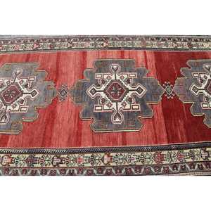 Turkish Large Rug 4.9x11.5 ft, <b>Red</b> Gray Polka dot Rug <b>Wool</b> - Product Image 5