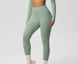 Mid Waist Yoga <b>Leggings</b> Custom Logo High Quality Knitted Seamless Breathable Nylon/Spandex for Women - Product Image 2