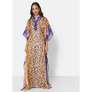 CLASSY DIGITAL LEOPARD IMPRIMÉ ET BRODERIE AVEC DESIGN FLORAL ROBE ARABE KAFTAN JALABIYA - Product Image 5