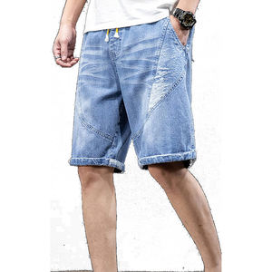 Short cargo 100% coton pour hommes, short en jean baggy délavé avec broderie, style décontracté tricoté - Product Image 4