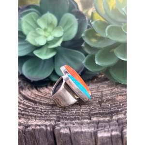 Russell Sam <b>Turquoise</b> & Spiny Oyster Sterling Silver Statement <b>Ring</b> Size 5.75 - Product Image 3