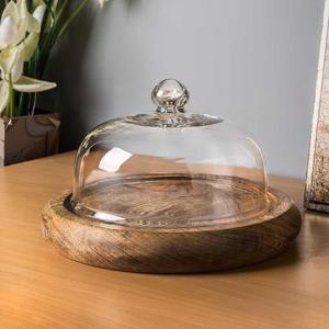Natural Wood & <b>Glass</b> Cake Stand with <b>Dome</b> Cover Non-Stick Handmade Dessert Serving Tray for Pastry <b>Display</b>-Best Wholesale Price - Product Image 2