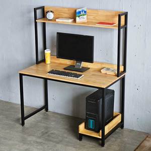 Rubber Wood & Iron Frame <b>Computer</b> <b>Desk</b> with Integrated Bookshelf (120x60x150cm) - Product Image 2